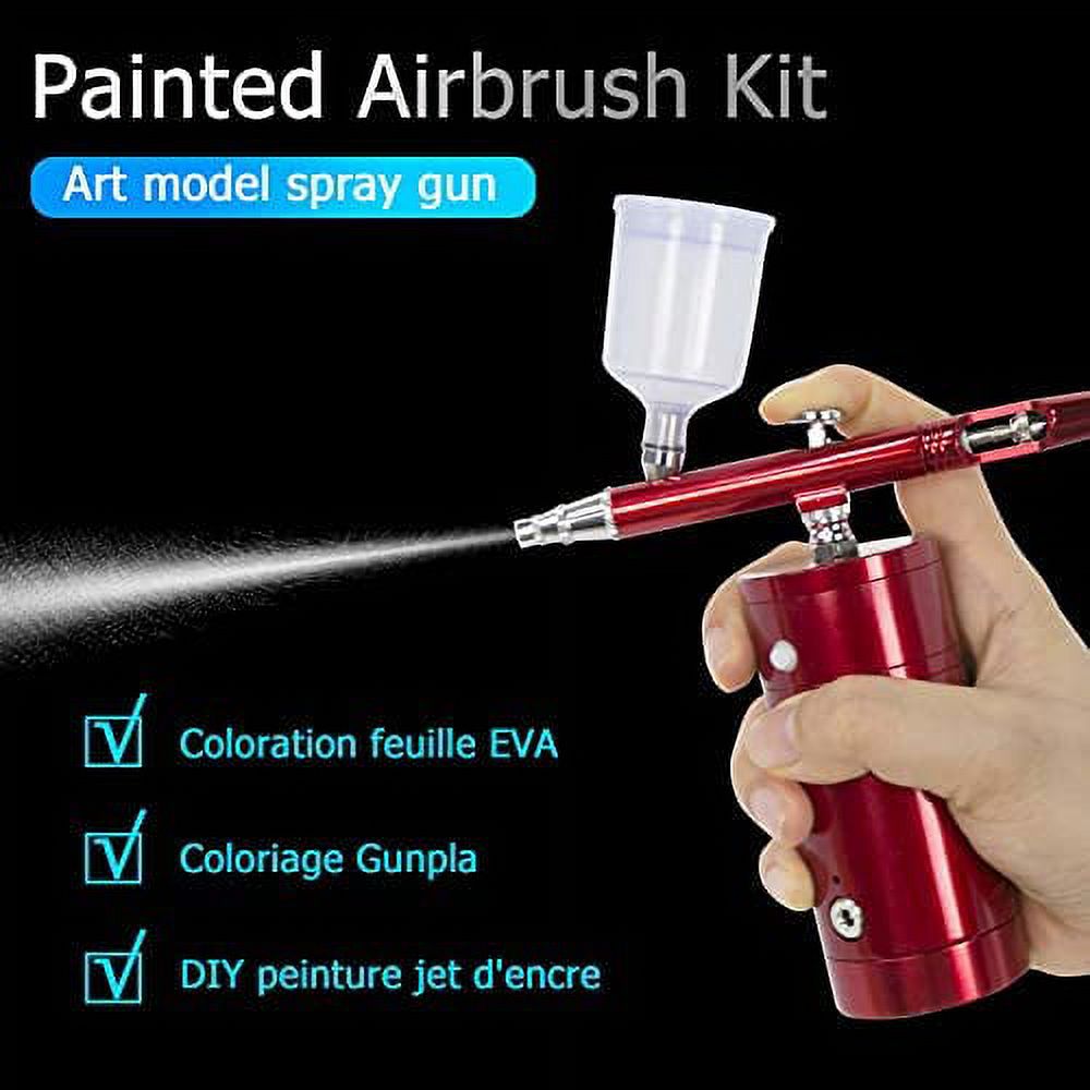 Cordless Airbrush,Mini Air Compressor Spray Gun Airbrush Kit with Cleaning  Tools for Paint Cake Barber Art Tattoo and Nail Design (Red) 